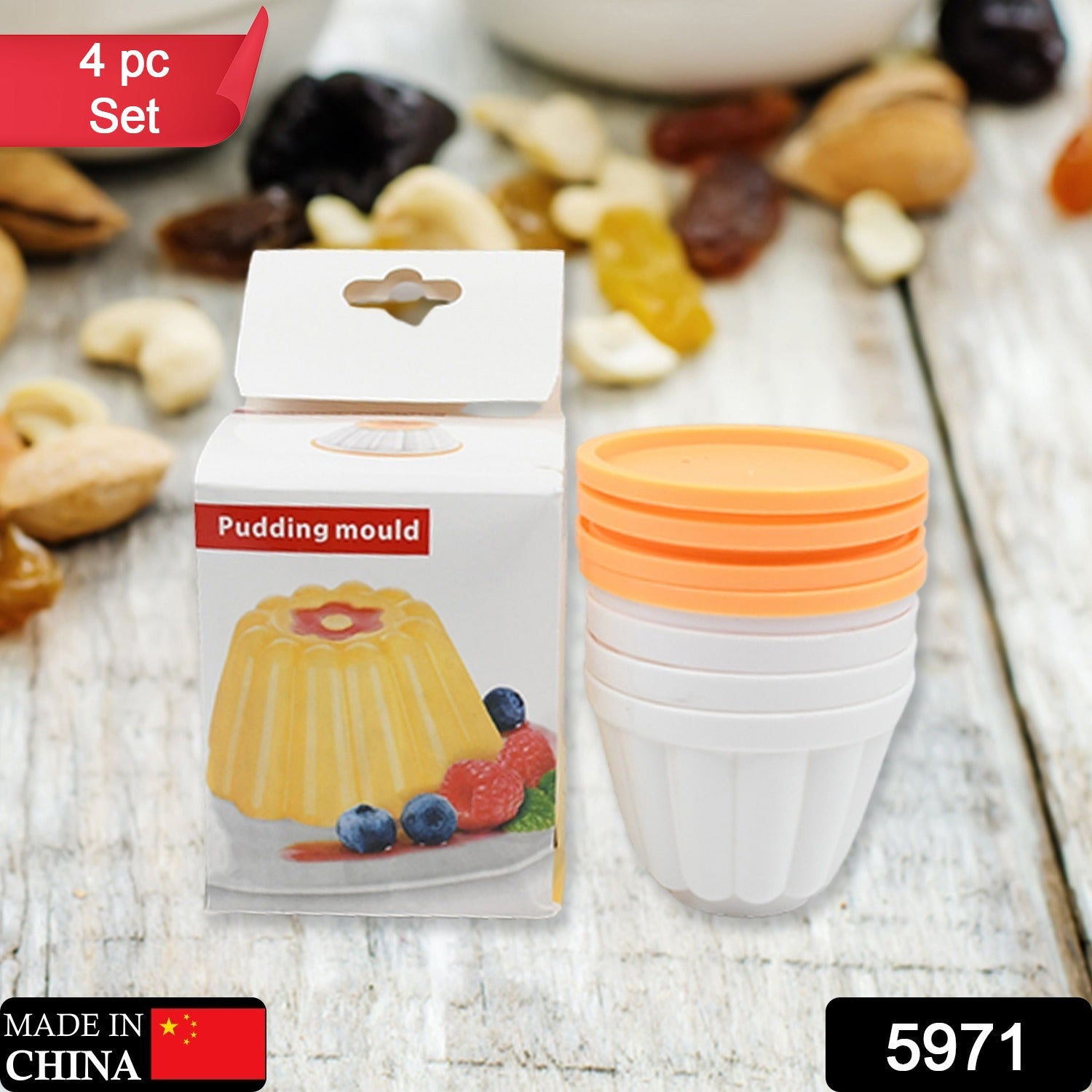 5971 Pudding Molds, Custard Mould, Mould for Jelly Ice creams, Set of 4 Cups with Lid 5971 Pudding Molds, Custard Mould, Mould for Jelly Ice creams, Set of 4 Cups with Lid